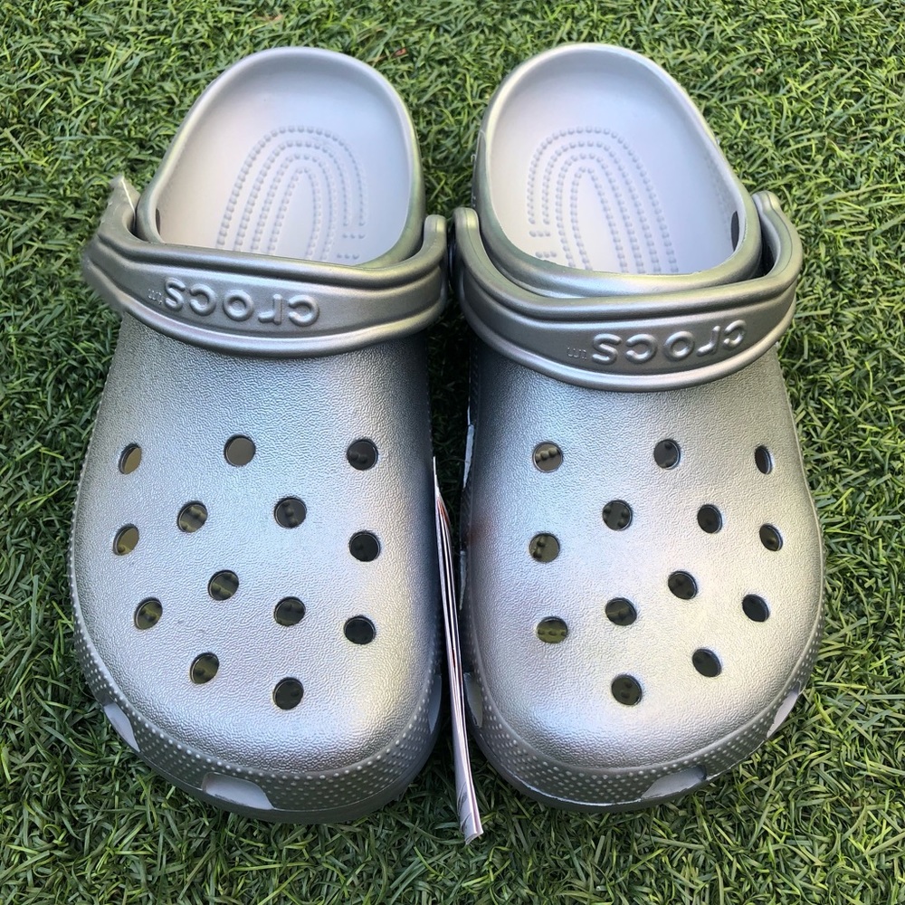 Silver metallic crocs